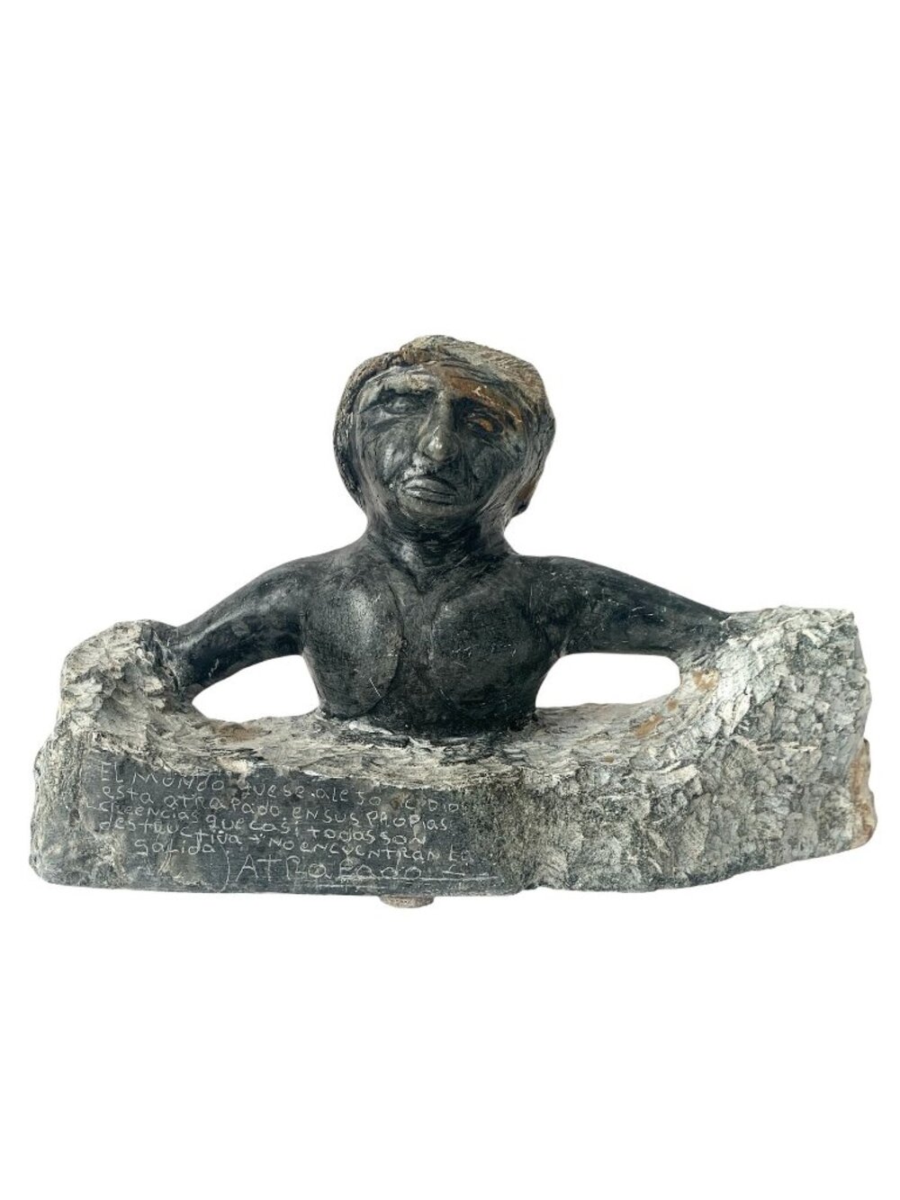 Vintage Soapstone Hand Carved Sculpture Signed "Trapped" Spanish